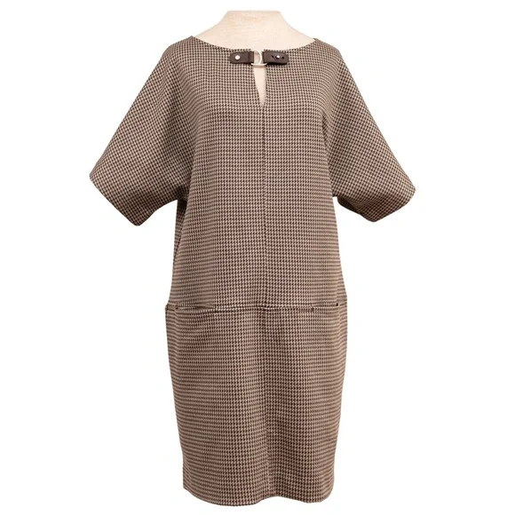 LAUREN RALPH LAUREN NWT Buckle Trim Houndstooth Jacquard Shift Dress Size Medium - Picture 8 of 15